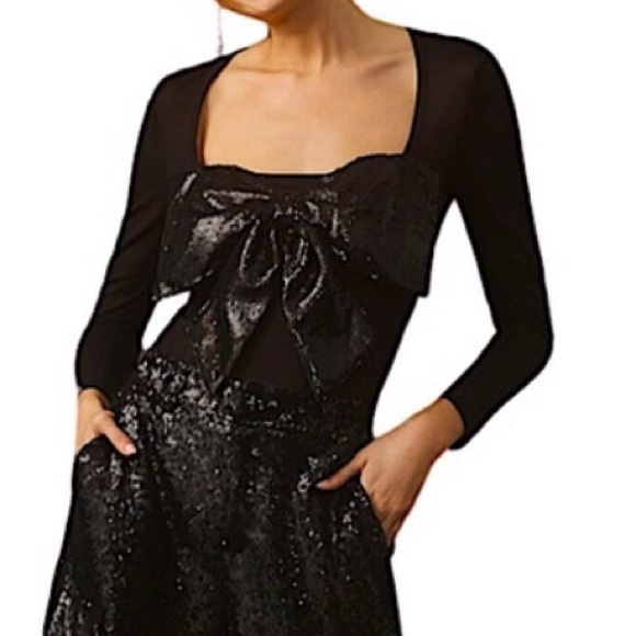 Anthropologie Black Sequin Bow Bodysuit - Size Medium - Picture 2 of 4